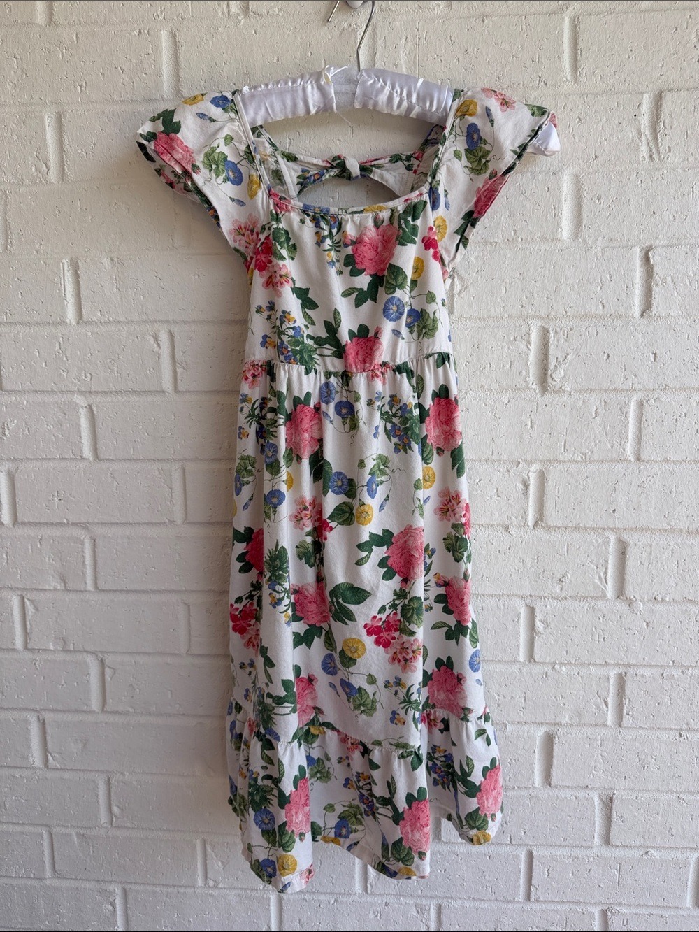 Old Navy Flutter-Sleeve Fit & Flare Floral Tie-Back Midi Dress Smocked Back 8/M
